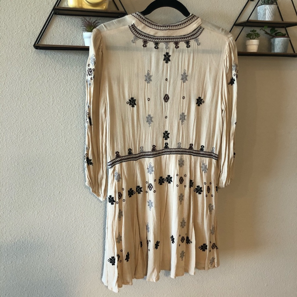 Free People Cream Embroidered Long Sleeve Boho Dress - Picture 2 of 3